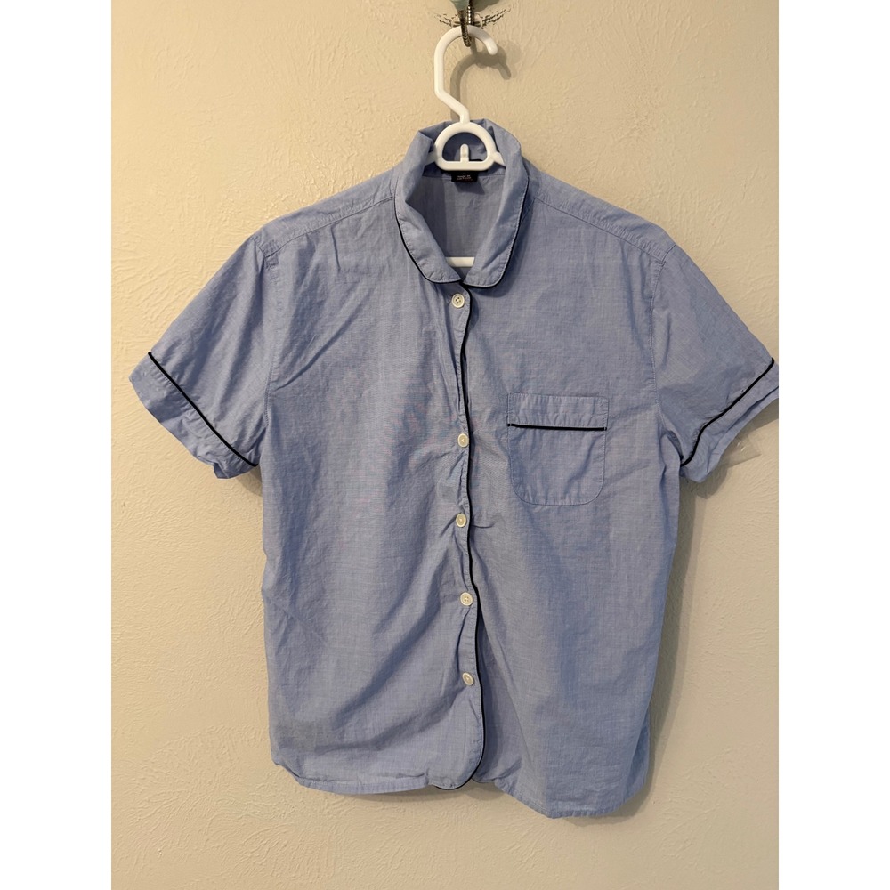 J.Crew Re-Imagined Blue Cotton Short Sleeve Pajama Top Button Down Small